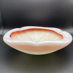Vintage Murano Sommerso Ashtray Bowl Dish Gold Aventurine Spiral White Red MCM